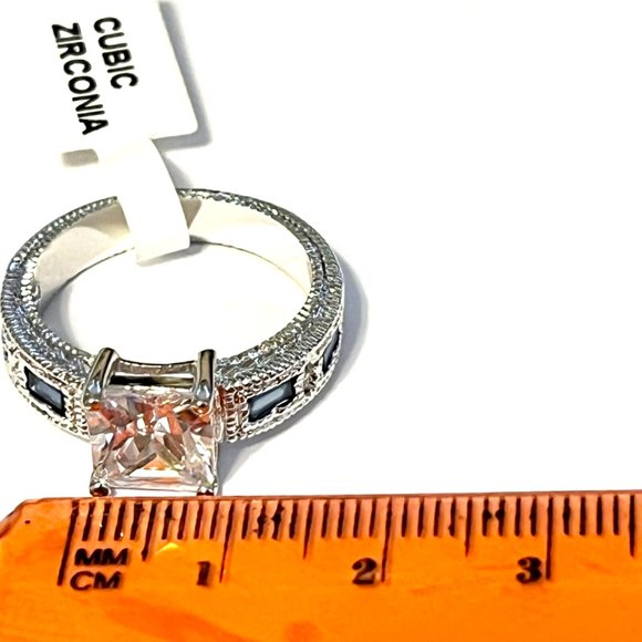 Sapphire Engagement Ring Size 8 9 10 Blue Cubic Zirconia Simulated RhodiumPlated - Picture 8 of 9